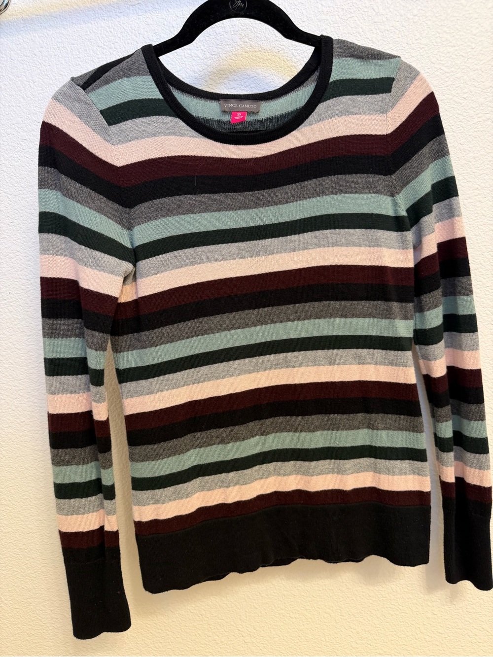 Vince Camuto Striped Crewneck Sweater in Black, Mint, Blush & Burgundy